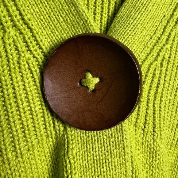 Boden Lime Green Cardigan Size 8 Chunky Knit Wood Button Cotton 3/4 sleeve Boho - Picture 4 of 10